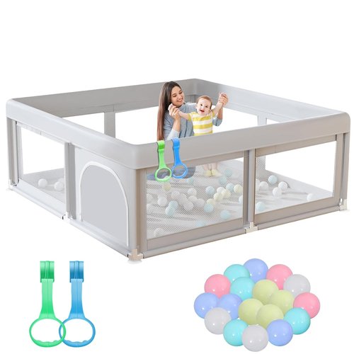 Hiaksedt Baby Playpen - 50 x 50 Inch Safe Play Area with Ocean Balls & Zipper Gates | Soft, Skin-Friendly Fabric