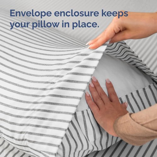 King Pillow Cases by [Brand Name] - Ultra Soft Hotel Quality - 4 Piece Set in Grey Stripes - Wrinkle Free & Machine Washable