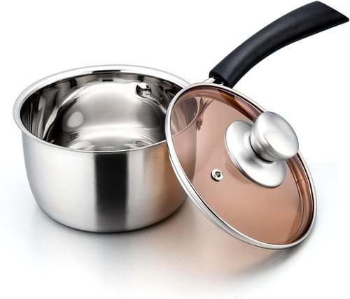 E-far Stainless Steel 1 Quart Saucepan with Glass Lid - Easy Clean & Rust-Free Cooking Pot