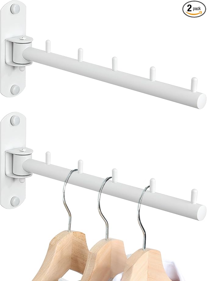 Mooche Swing Clothes Hanger Rack, Garment Racks Folding Clothes Bar Wall Mounted, 180°Rotation Laundry Drying Rack 304 Stainless Steel Space Saving for Laundry Room Bedroom Balcony, 9.45" Long 2Pack