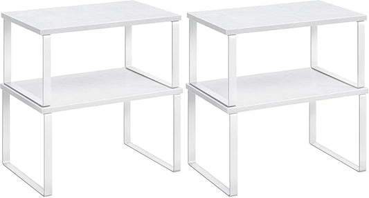 SONGMICS Cabinet Organizer Shelf, Set of 2 Kitchen Counter Shelves, Kitchen Storage, Spice Rack, Stackable, Expandable, Metal and Engineered Wood, Cloud White and Snow White UKCS02W01 (Pack of 2)