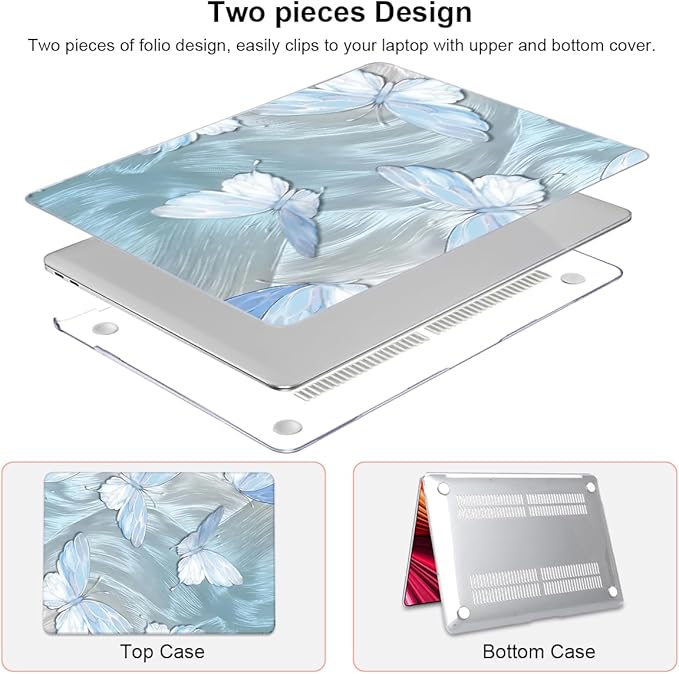 LCMOCICO for MacBook Pro Case 13 inch 2022 2021 2020-2016 A2338 M2/M1 A2251 A2289 A2159 A1989 A1706 with Touch ID, Plastic Hard Shell Keyboard Cover Screen Film Webcam Cover, Tin Foil Butterfly