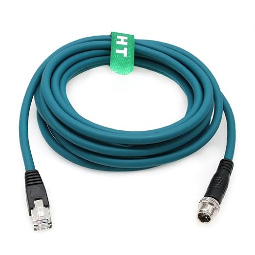 HangTon M12 Ethernet 8 Pin X-Code RJ45 CAT-7e GigE Cable for Basler Cognex Vision Camera Sensor Barcode Reader PLC Router Switch Network 1M