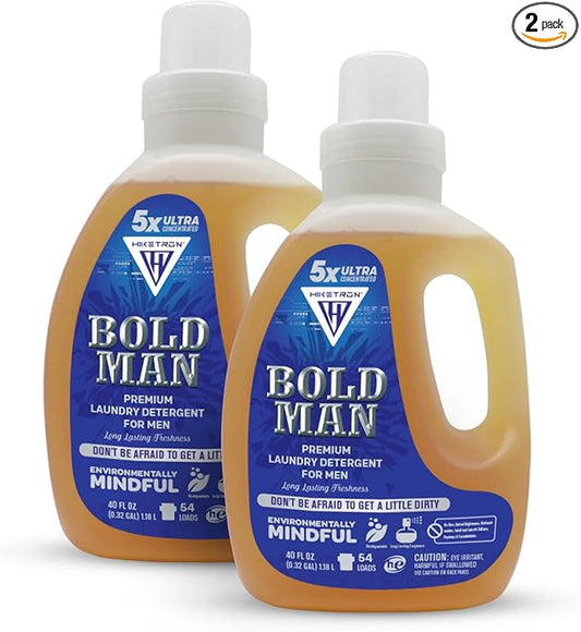 Hiketron Bold Man Liquid Laundry Detergent, 5x Ultra Concentrated, Tough Stains Remover Washing Detergent, Long Lasting Masculine Scent (80 Fl Oz, Pack of 2)