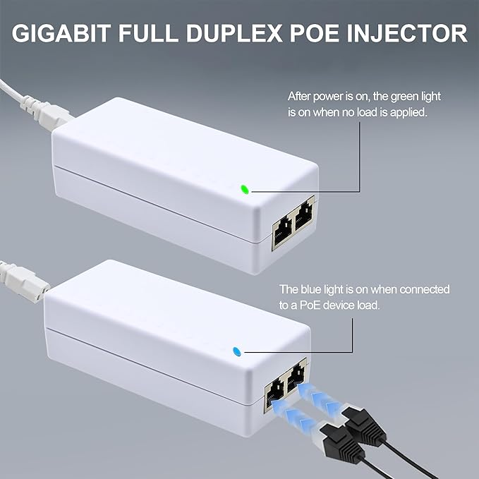 Gigabit PoE+ Injector Adapter – Converts Non-PoE to PoE+ (802.3af/at), Delivers 15.4W / 30W Ethernet Power, Plug & Play, Up to 328ft (100m) Range, White – Ideal for IP Cameras, VoIP Phones & More