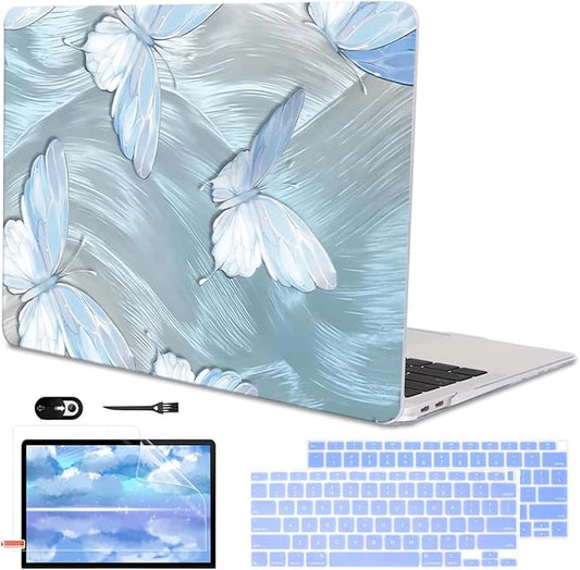 LCMOCICO Compatible with 2021 2020 MacBook Air 13 inch Case M1 A2337 A2179 A1932 2018 2019 Release, Pattern Plastic Hard Shell Case & Keyboard Cover for Mac Air 13.3 Touch ID, Tin Foil Butterfly