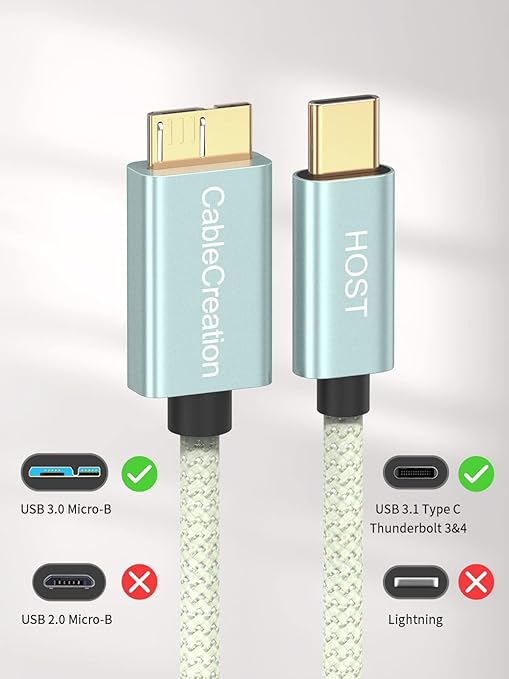 CableCreation USB C to Micro B Short Cable 1FT, 10G Micro B to USB C 3.1 External Hard Drive Cable for iPhone 15/16/17,Samsung Galaxy S24,Seagate WD Westgate My Passport,MacBook Pro/Air, iPad/Tablet