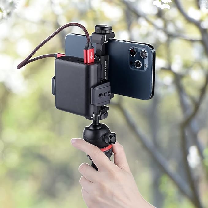 ARNARKOK Power Bank Clamp Holder,Camera Cage,with 1/4" Screw,Cold Shoe Mount,Phone Holder Clip [Thick Case & Big Phones Friendly],Radar Detector Mount for Truck Compaitbale with Anker Power Bank