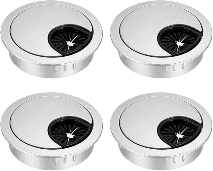 uxcell Cable Hole Cover, 2Inch/50mm Zinc Alloy Desk Wire Cord Cable Grommets Hole Cover for Office PC Desk Cable Cord Organizer, 4Pcs Silver Tone