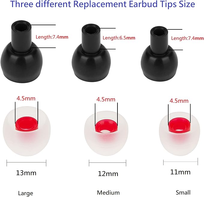CYADCI 36 Pieces Medium Earbud Tips Soft and Comfortable Ear Bud Replacement Pieces Silicone Fit Most in-Ear Headphones，Inner Hole 3.8mm -5.5mm，Medium White and Red Replacement Eartips