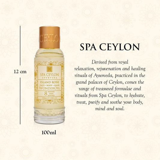 SPA CEYLON Wonder Oil Island Rose, Luxurious Moisturizing Body Oil with Ayurvedic Herbs for Skin & Hair, Non-Greasy Organic Formula, Vegan & Paraben-Free, 100 ml