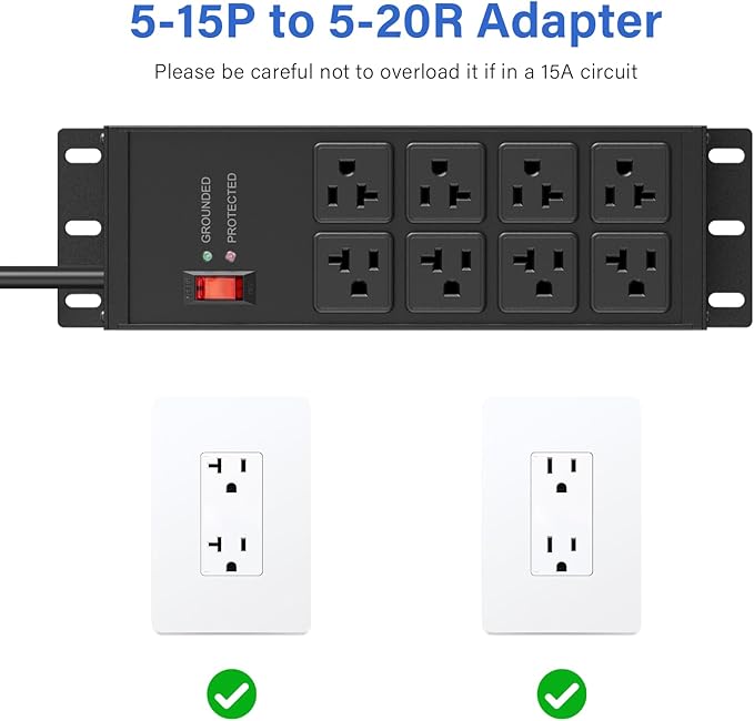 CCCEI Heavy Duty Power Strip Surge Protector 20 AMP Switch, 12 Gauge Extension Cord with Multiple Outlets, Industrial, Shop, Garage High Amp Wall Mount Electric Extender. 4FT, Black.