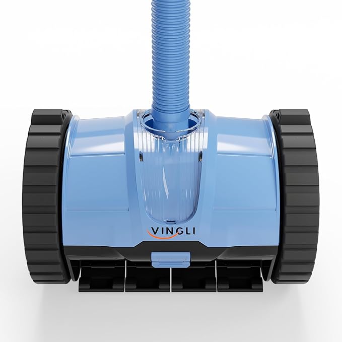 VINGLI Pool Vacuum Cleaner, Automatic Pool Sweeper for Ground&Inground Pools, Suction Side Wall-Climbing Sweeper with 39.6ft Tangle-Free Hose (Memory Blue&Gray)