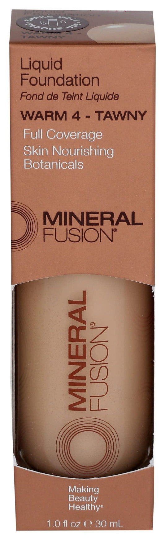 Mineral Fusion Full Coverage Foundation, Liquid Foundation - Warm 4- Med to Tan Complexion w/Golden/Yellow Undertones, Lightweight Matte Finish, Up to 12 Hr Hydration, Hypoallergenic & Vegan, 1 fl. oz
