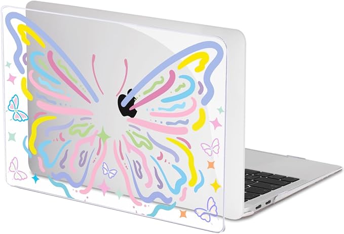 LCMOCICO for MacBook Air 13 inch Case 2021 2020 2019 2018 for Mac A2337 M1 A2179 A1932 Cover with Touch ID, Crystal Pattern Plastic Hard Shell Case Keyboard Skin Screen Protector, Colorful Butterfly