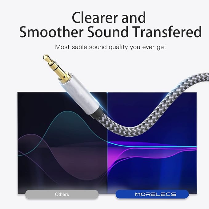 MORELECS Aux Extension Cord 15ft, 3.5mm 1/8 Aux Stereo Audio Cable Male to Female Stereo Audio Extension Adapter Cable Nylon Braided Male to Female AUX Cord Compatible Phones, Headphones,Speakers, PC