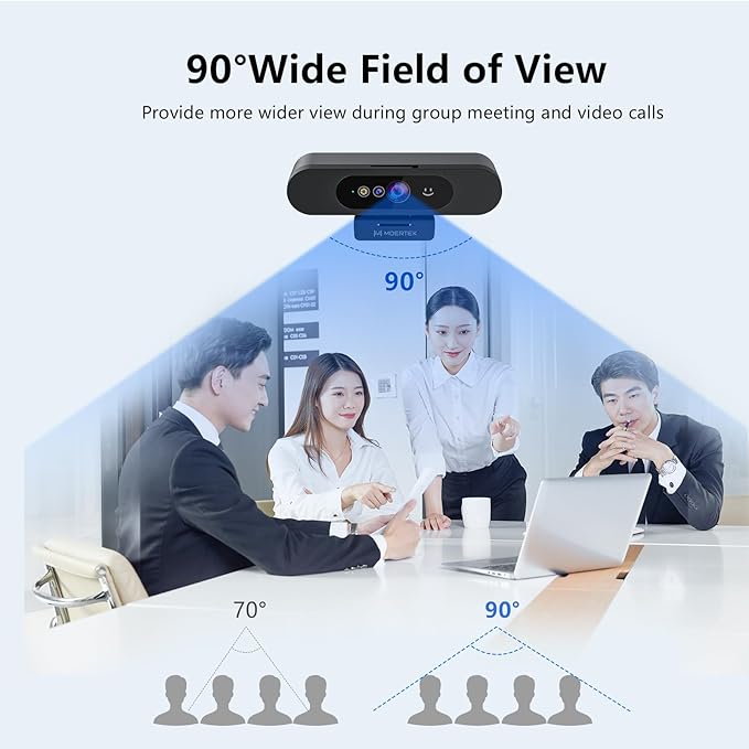 MOERTEK Window Hello Webcam, 1080P 30fps Camera with Noise-reducing Mic, Plug & Play, 90° Wide Angle, Built-in Privacy Cover, 360° Rotation & 90° Tilt, Perfect for Zoom, Google Meet, Microsoft Teams