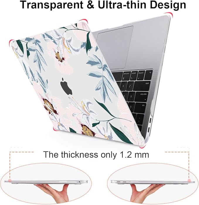 LCMOCICO Compatible with MacBook Air 13 inch Case 2021 2020 2019 2018 M1 A2337 A2179 A1932 with Retina Display & Touch ID, Pattern Plastic Hard Shell Case Keyboard Skin Cover, Pink Peonies & Lilies