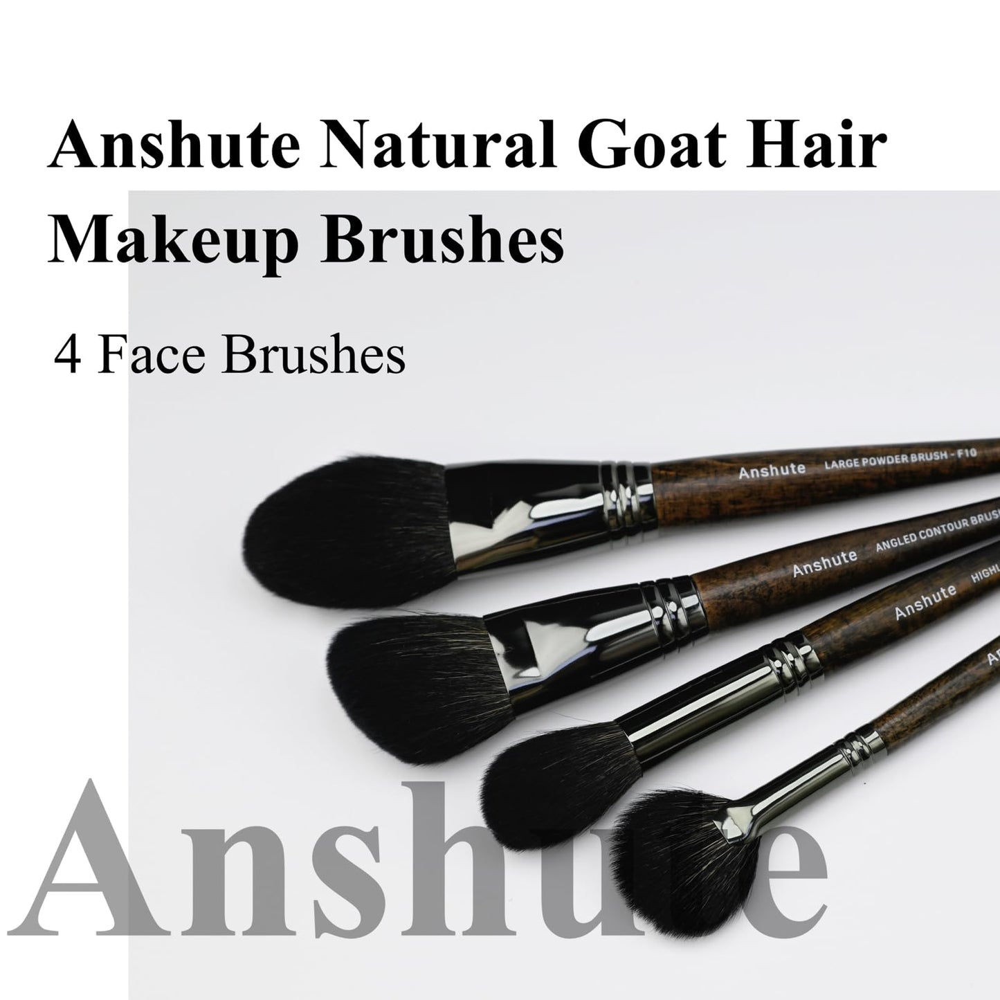 Anshute Natural Goat Hair Makeup Brushes Set of 4, Face Brushes, Professional Natural Hair Cosmetic Brushes, Beech Wood Handle. Super Soft Bristles, Variety of Brushes.