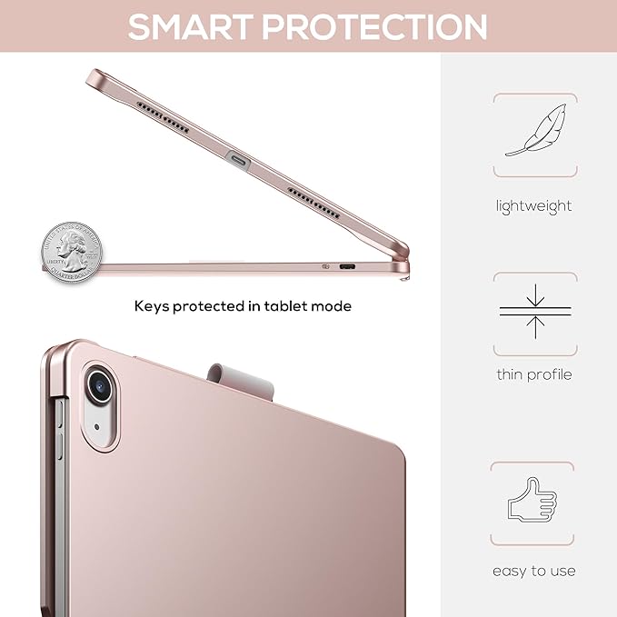 typecase Touch iPad 11th 10th Generation Case with Keyboard (11" 2025, A16 & 10.9" 2022) – 360° Rotatable, 11-Color Backlit, Multi-Touch Trackpad, Pencil Holder, Thin & Light – Rose Gold