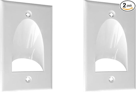 BestMounts - 2 Pack Inner Nose Behind Wall Cable Management TV Cord Hider for Wall Mounted TV - Single Gang Low Voltage Recessed Wall Plates Cable Pass Through for Wires, HDTV, HDMI (White)