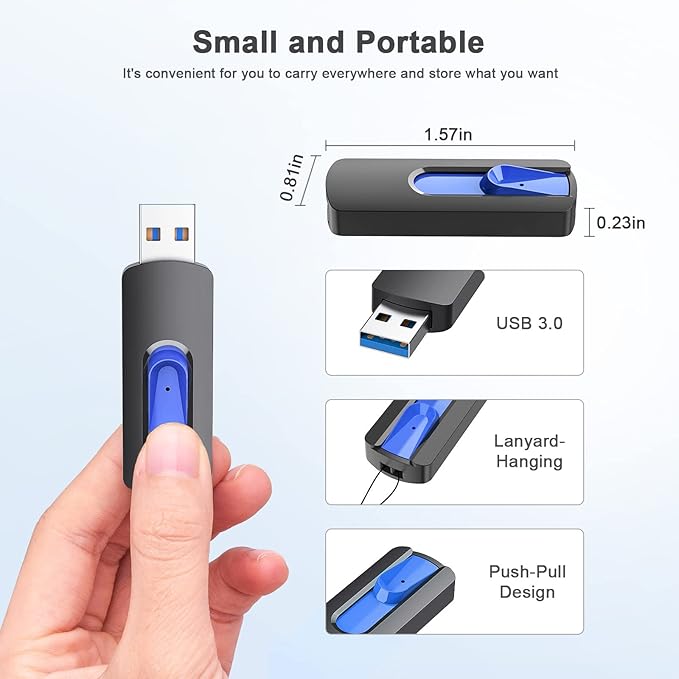 JUANWE 256GB USB Drive, Thumb Drive USB 3.0 Flash Drive USB Storage Flash Drive 256 GB, Retractable Slide Jump Drive for Expand Capacity & Data Storage