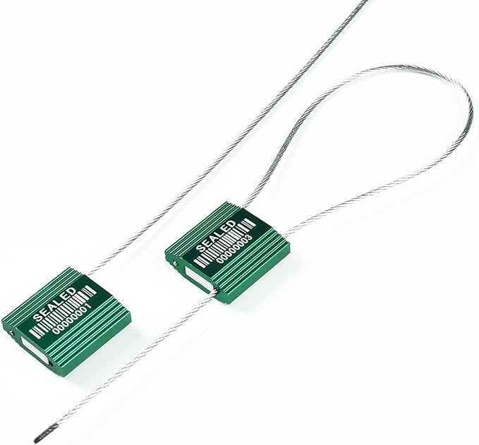 LeadSeals 50 Green High Security Cable Seals with Barcode Pull Tight Numbered Steel Security Seals Metal Container Seals Anti-Tamper Shipping Self-Locking Tags for Logisitics ISO 17712 Certificated
