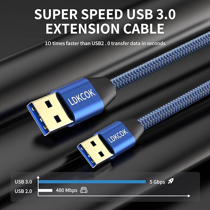 LDKCOK USB to USB Cable 20FT, Durable Braided USB 3.0 Male to Male Type A to Type A Data Transfer Cable, Compatible with Hard Drive, Laptop, DVD Player, TV, USB Hub, Monitor, Camera, Set-Top Box