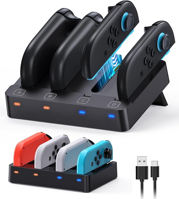 [Both for Switch 2 and 1] Controller Charger for Nintendo Switch 2 2025 and 1, Horizontal Charging Dock Station for Joy con and for Joycon 2 Accessories with Foldable Storage Stand