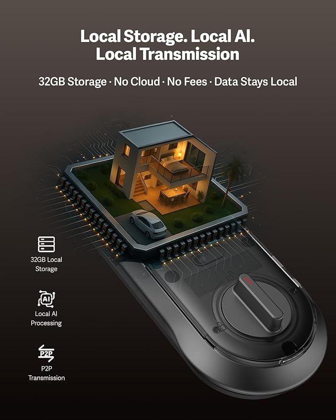 Lockin Venoris Pro - All-in-One Smart Lock for Front Door - Palm Vein & Fingerprint Keyless Entry - 2K 180° Video, WiFi, Motion Sensor, 32GB Storage - No Monthly Fee