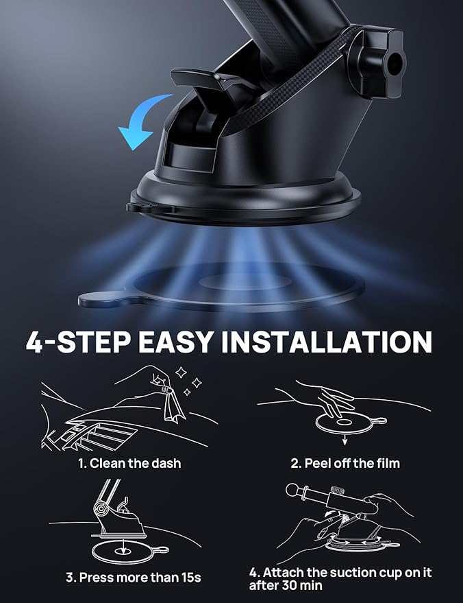 2026 Ultimate Car Phone Holder Mount(+Air Vent Clip) [Military Grade Stable], 360° Rotatable Suction Cup Car Phone Mount for Dashboard Windshield ,Truck Cradle Stand for iPhone 17 16 Pro Max Samsung