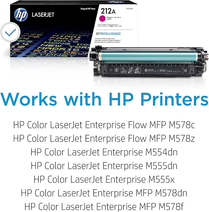 HP 212A Magenta Toner Cartridge Printers | Works with Color LaserJet Enterprise M554, M555 Series; Color LaserJet Enterprise MFP M578 Series | W2123A