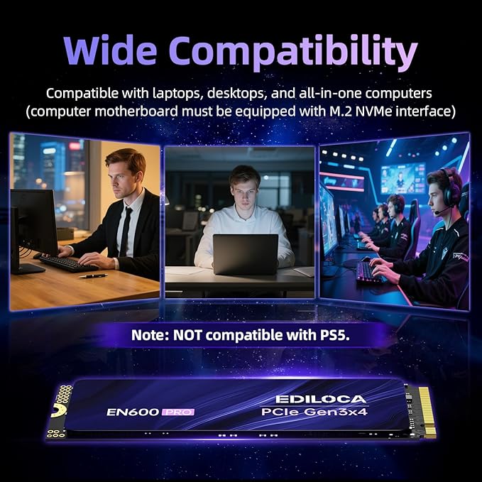 Ediloca EN600 PRO SSD 512GB PCIe 3.0 Gen 3x4, NVMe M.2 2280, Up to 3000MB/s, Internal Solid State Drive, SLC Cache 3D NAND TLC, Graphene Cooling Sticker, Storage for PC, Desktop and Laptops