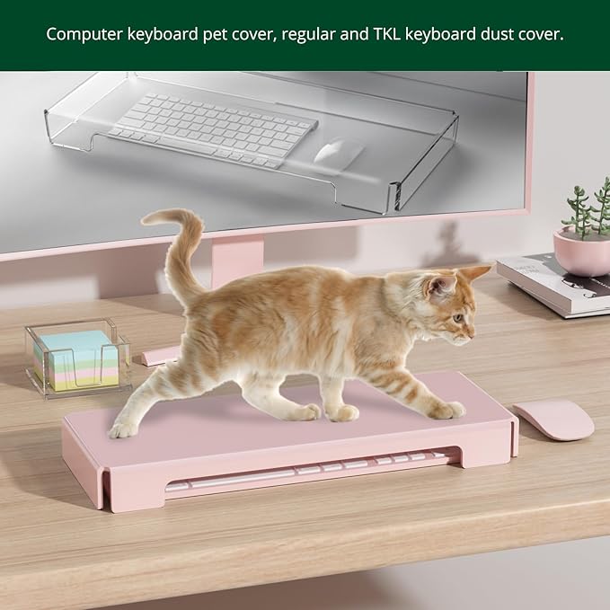 BOSSCASA Acrylic Computer Keyboard Cover, Mechanical Keyboard Dust Cover PC Keyboard Cat Protector, Cat Keyboard Protector (1 Pack, Lightpink)
