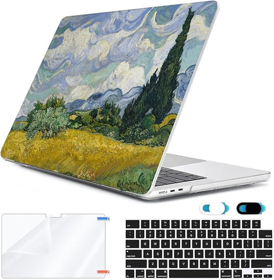 HOHAIYOO Compatible with 2026 2025-2022 MacBook Air M5 13.6 inch Case A3449 A3240 M4 A3113 M3 A2681 M2 with Touch ID, Plastic Hard Shell Case & Keyboard Cover&Screen Protector&Webcam Cover, Landscape