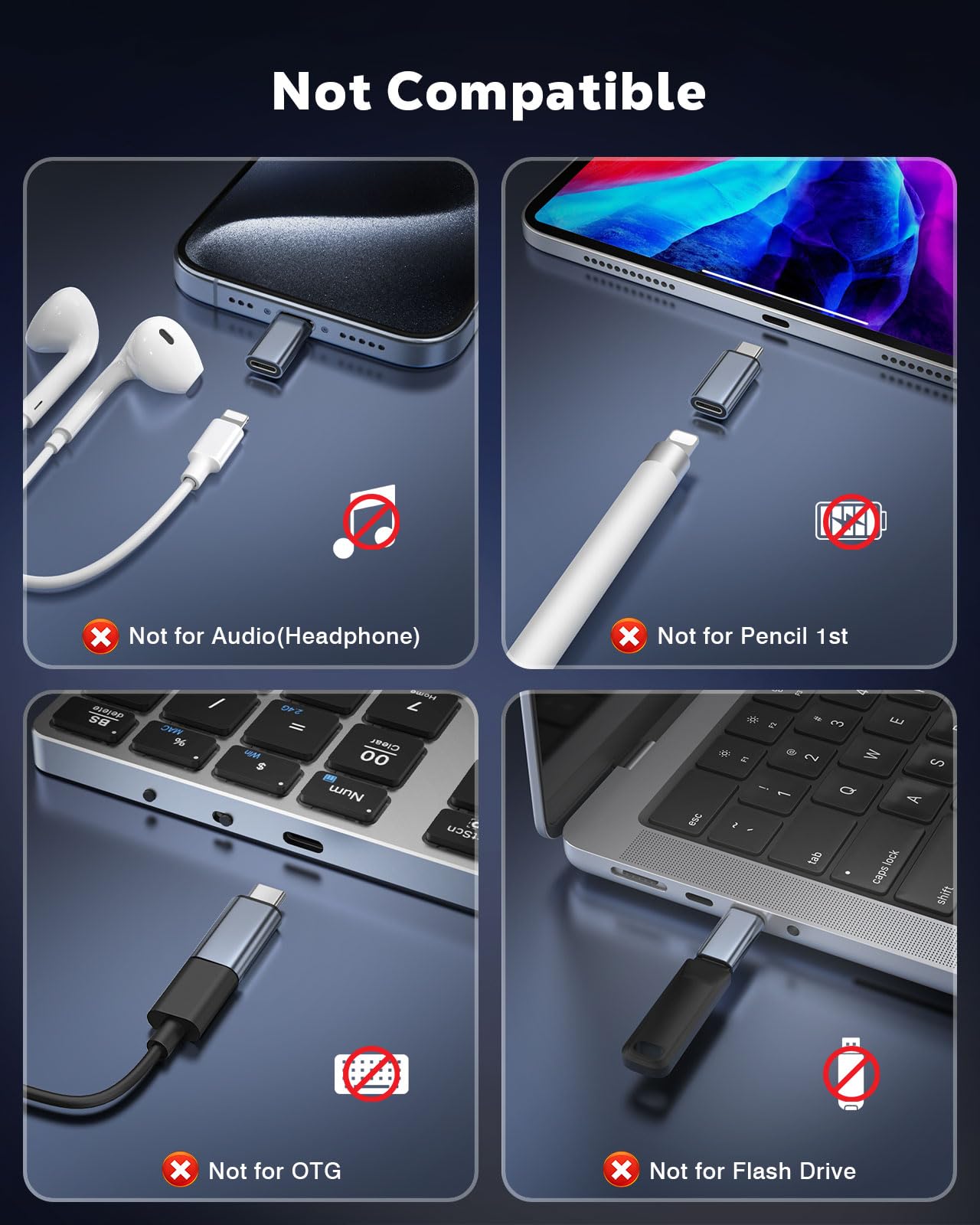 MoKo 4 Pack Lightning Female to USB C Male Adapter,USB-C Lightning Adapter for iPhone Air 17 16 15 Pro Max Plus, iPad Pro/Air, Galaxy,iPhone to USB C Adapter for Data Sync, NOT for Audio/OTG, Gray