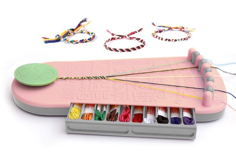 Choose Friendship Bracelet Making Kit – 20 Pre-Cut Threads, Portable Loom with Storage, Makes 8 Bracelets, Craft Gift for Kids Ages 8+, Blush Pink “Macaroon”