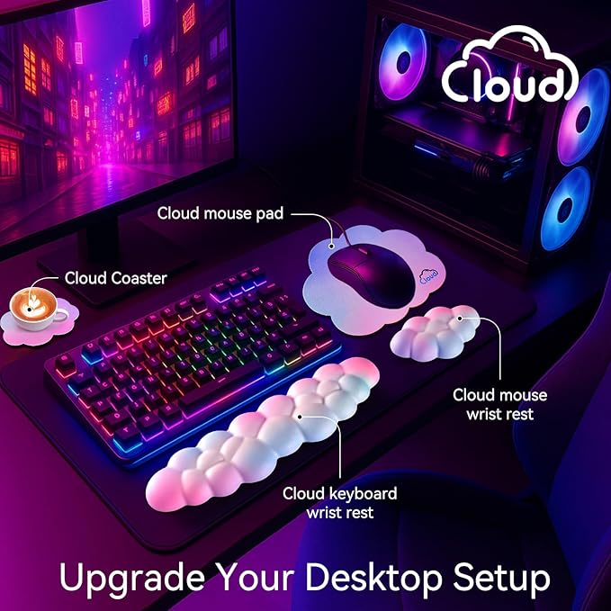 Sushret Cloud Wrist Rest for Computer Keyboard, 4-in-1 Memory Foam Leather Cloud Keyboard Wrist Rest and Mouse Pad Set with Ergonomic Support for Arm and Palm Cushion, Gaming/Work Setup, Dark Green