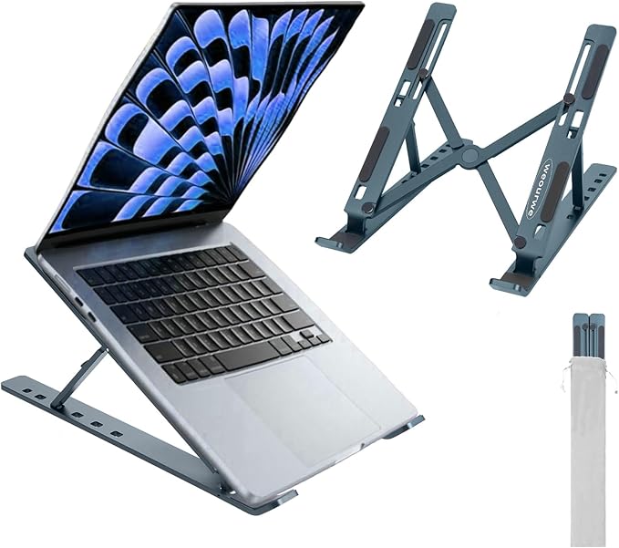 weourwe Ergonomic and Foldable Laptop Stand for Desk, Adjustable Riser, Fits All Laptops and Notebooks up to 17,Ultra-Thin,Ventilated Cooling,ABS+Silicone,Grey.