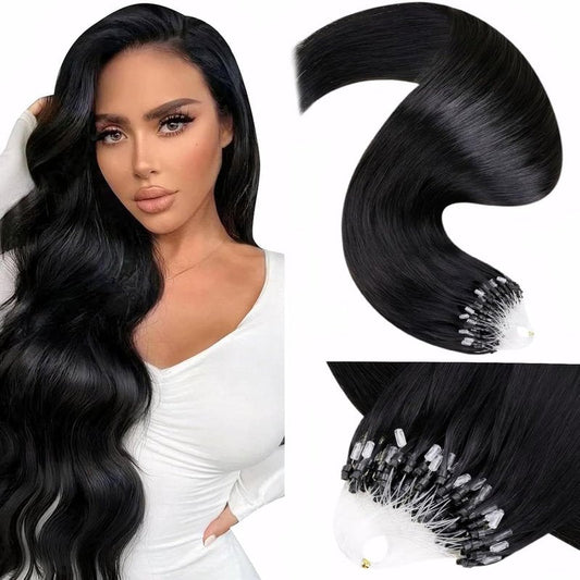 LaaVoo Microlink Hair Extensions Human Hair Jet Black 20inch Microbead Hair Extension Real Human Hair Micro Link Extensions Black Straight Hair 50gs 50g