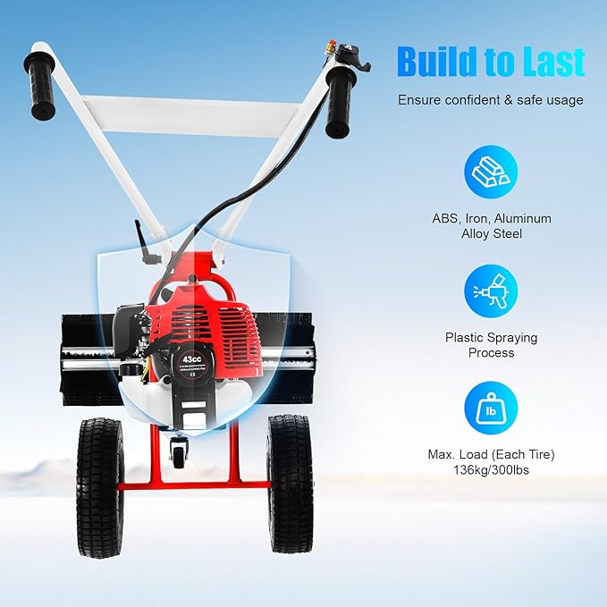 43CC 2-Stroke Gas Push Lawn Sweeper Broom, 1.7 HP Walk Behind Hand Snow Sweeper Handheld Broom Portable Driveway Turf Grass Cleaning Tool for Garden Yard Sidewalk