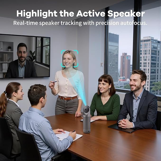 KanDao Meeting Pro 360-degree Video Conference Camera with Microphones and Speakers, AI Tracking, Smart Zooming, Automatic Focus, 4-in-one Standalone Meeting Room Camera System, Wi-fi/HDMI/USB