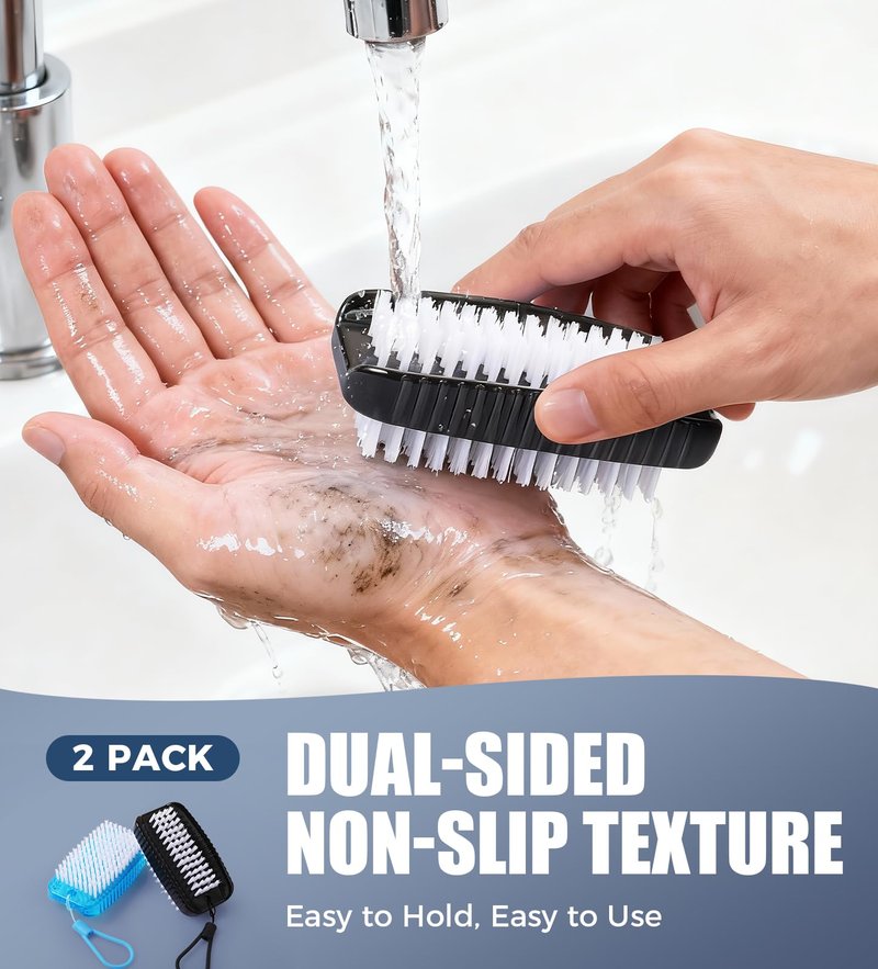 Nail Brush for Cleaning Fingernails, Larbois 2 Pack Two-Sided Extra-Wide Fingernail Brush for Cleaning Stiff Bristles Nail Scrubber Brush Mechanic Hand Scrub Brush with Hanging Rope
