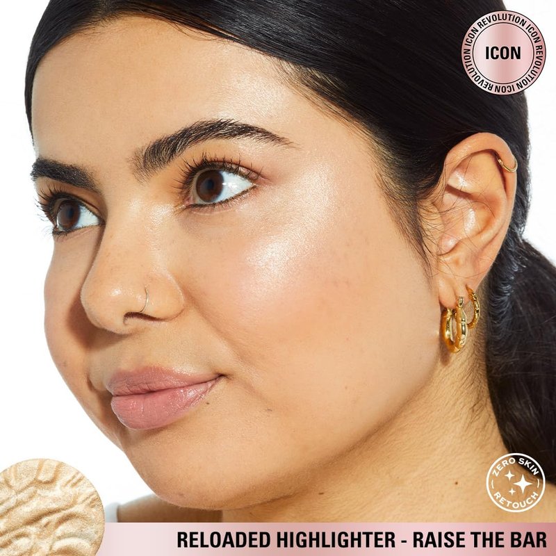 Revolution, Reloaded Pressed Powder Highlighter, Intensely Pigmented for a High Impact Dewy Finish, Raise The Bar, 0.22 Oz