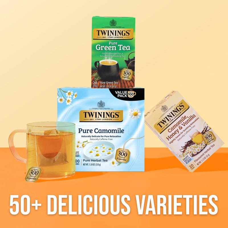 Twinings Pure Camomile Herbal Tea Individually Wrapped Bags, 100 Count (Pack of 1), Delicate for Pure Relaxation, Naturally Caffeine-Free, Enjoy Hot or Iced, 100 Teabags