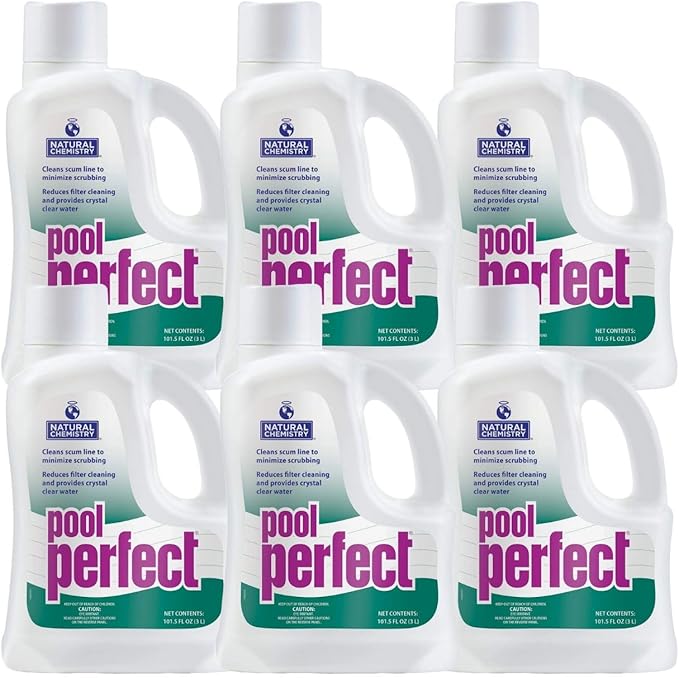 Natural Chemistry Pool Perfect, 3-Liter, Pack of 6, Reduce Scum Lines and Filters Cleanings, Ensures Crystal Clear Water, Compatible with All Sanitizing Systems