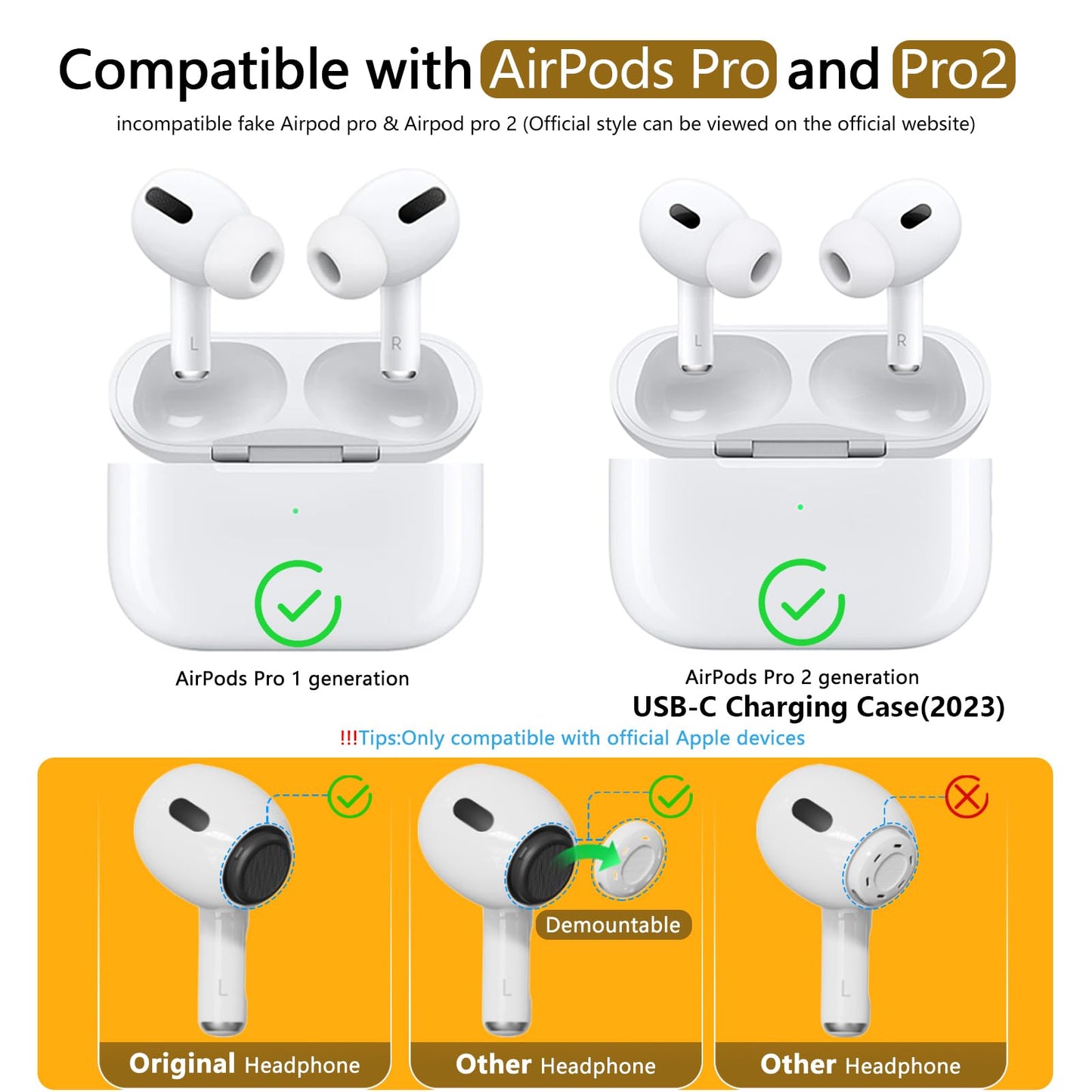 Pohgelan Memory Foam Replacement Ear Tips Compatible with AirPods Pro 2nd/1st Generation,with Noise Reduction Hole & Built-in dust Guard Screen,for USB-C Charging Case with Cleaner kit -Black