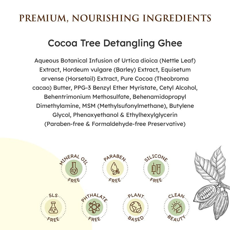 Qhemet Biologics Cocoa Tree Detangling Ghee - Softening Detangler Ideal for High Porosity 4C-3C Hair - Makes Combing Easier & Restores Pliability, Elasticity & Softness to Dry, Matted Hair (9 oz)