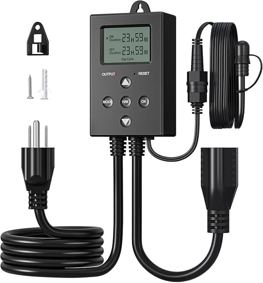 DEWENWILS Repeat Cycle Digital Timer, Interval Timer Outlet, Infinite/Day/Night Cycles, Photocell Light Sensor for Hydroponics Aquaponics Aeroponics, Pump, Fan, Water Heater, Indoor Use,1625W/125V/13A