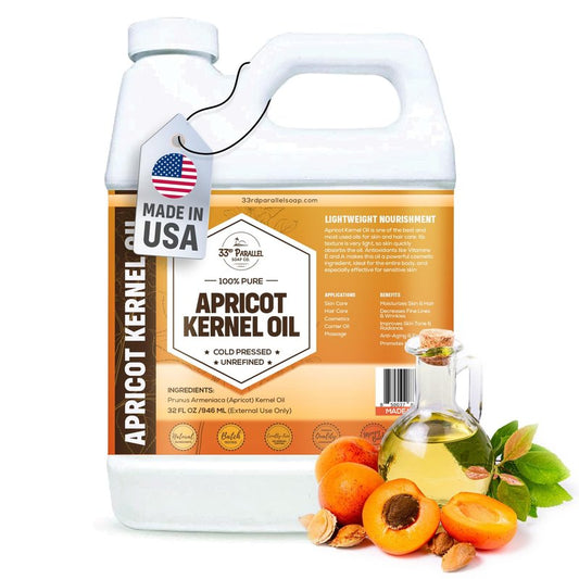 Organic Apricot Kernel Oil (32 Oz) Premium Cold Pressed Unrefined | 100% Pure Apricot Kernel Oil for Skin, Face, Hair, Soap Making, Massage | Carrier for Essential Oils | Available Bulk | 32 FL OZ